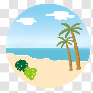 Icon - Cartoon Beach Scene With Palm Trees Transparent PNG