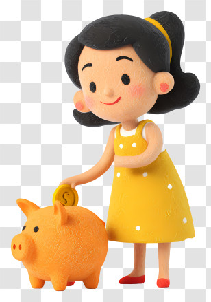 Girl With Piggy Bank - Girl Saving With Piggy Bank Transparent PNG