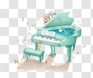 Music - Green Grand Piano Cartoon Illustration Transparent PNG