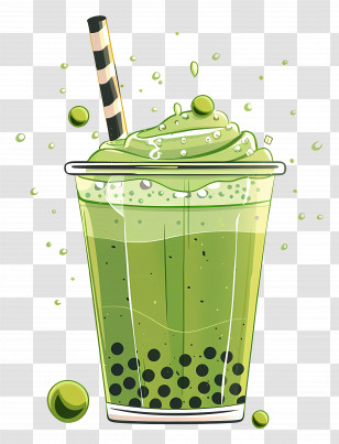 Matcha Bubble Tea - Green Boba Tea With Whipped Topping And Tapioca Transparent PNG