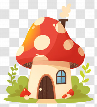 Mushroom House - Whimsical Mushroom House With Red Roof Transparent PNG