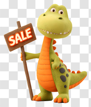 Dinosaur Holding Sale Sign - Cartoon Dinosaur With Sale Sign Transparent PNG