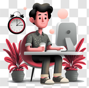 Business Task - Office Worker At Desk With Coffee Transparent PNG