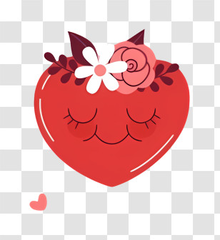 Red Heart Shaped Object - Cute Heart With Flowers Transparent PNG