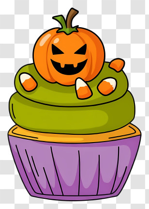 Halloween Cupcake - Pumpkin Cupcake With Candy Corn Transparent PNG
