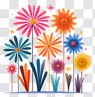 New Year Fireworks - Colorful Garden Flowers Transparent PNG