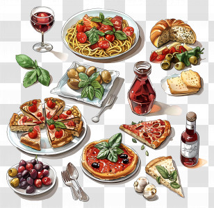 Italian Cuisine - Array Of Italian Dishes And Delicacies Transparent PNG