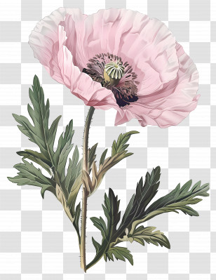 Vintage Flower - Delicate Pink Poppy Flower Illustration Transparent PNG