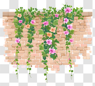 Brick Wall - Flowering Vines On Brick Wall Transparent PNG