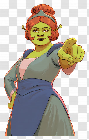 Princess Fiona - Green Ogre Pointing In Cartoon Style Transparent PNG