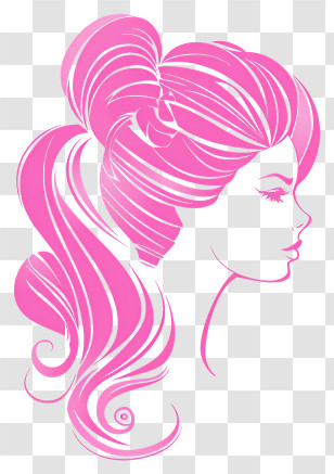 Pink Barbie Head Silhouette - Elegant Pink Hair Silhouette Of A Woman Transparent PNG