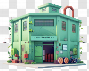 Warehouse - Green Industrial Building Transparent PNG