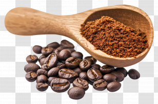 Coffee Powder - Wooden Spoon With Coffee Beans And Powder Transparent PNG