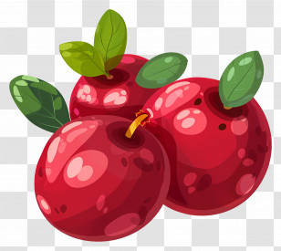 Cranberry - Red Cranberries With Green Leaves Illustration Transparent PNG