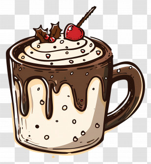 Hot Chocolate Mug With Cherry - Hot Chocolate Mug With Cream And Cherry Decoration Transparent PNG