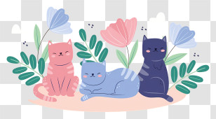 Cats - Adorable Cartoon Cats With Flowers Transparent PNG