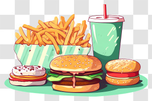 Fast Food - Fast Food Meal With Burger And Fries Transparent PNG