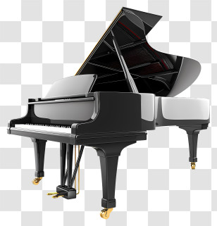 Piano - Black Grand Piano With Open Lid Illustration Transparent PNG