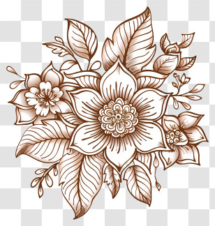 Mehndi Design Flower - Artistic Brown Flower Illustration Transparent PNG