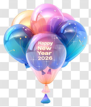 2026 New Year Balloon - Happy New Year 2026 Shiny Balloons Transparent PNG