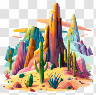 Mountain Desert - Colorful Desert Landscape Illustration Transparent PNG