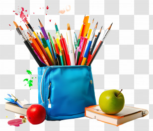 Back To School - Pencil Case With Pencils And Books Transparent PNG