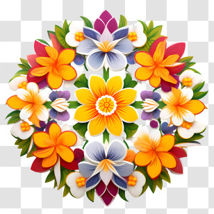 Onam Floral Rangoli - Colorful Floral Mandala Illustration Transparent PNG