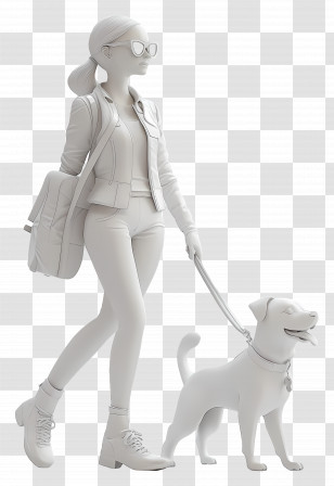Woman Walking Dog - White Statue Of Woman Walking Dog Transparent PNG