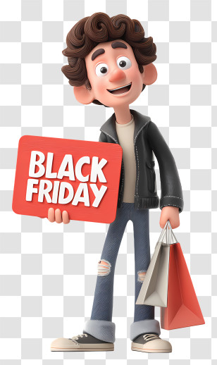Black Friday Man Shopping - Cartoon Shopper Holding Black Friday Sign Transparent PNG