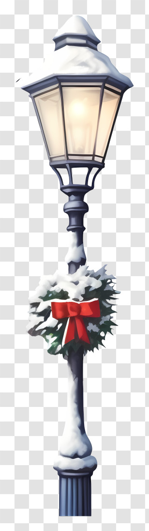 Snow Covered Street Light - Snowy Lamp Post With Christmas Wreath Transparent PNG