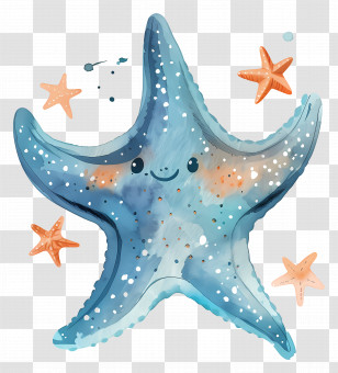 Starfish - Blue Starfish And Mini Orange Starfish Illustration Transparent PNG