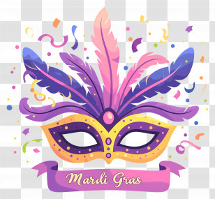 Mardi Gras Mask - Colorful Mardi Gras Mask With Feathers Transparent PNG