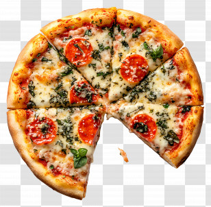 Pizza Eaten - Delicious Pepperoni Pizza With Slices Transparent PNG