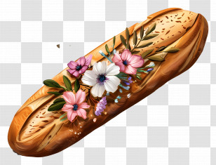 Baguette - Decorative Bread With Flowers Transparent PNG