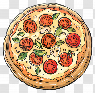 Vegetarian Pizza - Pizza With Basil And Tomatoes Illustration Transparent PNG