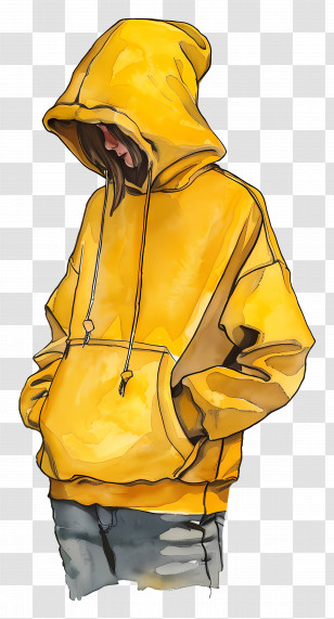 Hoodie - Person In Yellow Hoodie Transparent PNG