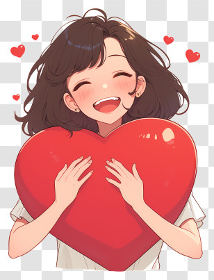 Girl With Hearts - Happy Girl Holding Heart Transparent PNG