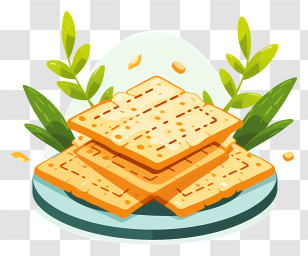 Passover Matzah - Stack Of Crisp Biscuits With Fresh Leaves Illustration Transparent PNG
