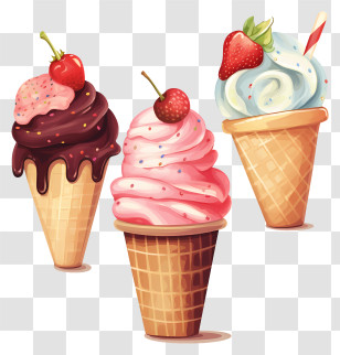 Ice Cream - Ice Cream Cones With Delicious Toppings Transparent PNG
