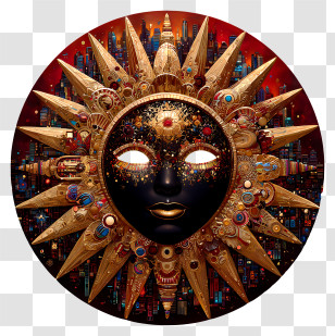 Jewel Decorative Art - Ornate Golden Sun Mask With Black Face Transparent PNG