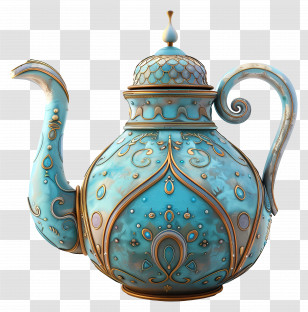 Arabic Teapot - Elegant Blue Teapot With Ornate Design Transparent PNG