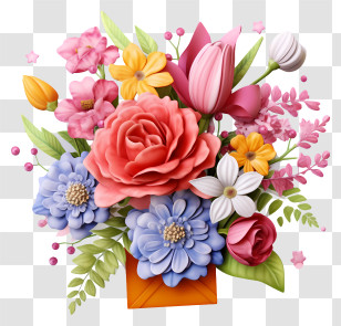 Flowers - Bright Floral Bouquet With Mixed Blossoms Transparent PNG