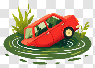 Car Submerged In Muddy Pond - Red Car Sinking In Floodwater Transparent PNG