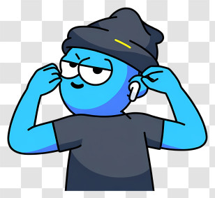 Playful Cartoon Boy - Cool Blue Dude With Earbuds Transparent PNG