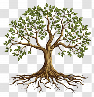 Tree With Roots - Tree With Roots And Leaves Illustration Transparent PNG