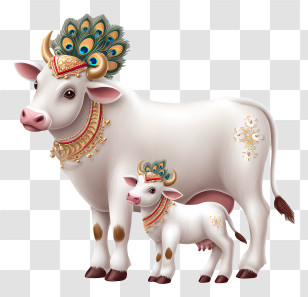 Vasubaras - Decorated White Cow With Calf Transparent PNG