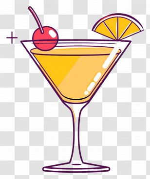 Cocktail - Yellow Cocktail Glass With Cherry And Orange Slice Transparent PNG