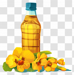 Canola Oil - Oil Bottle With Flowers Transparent PNG