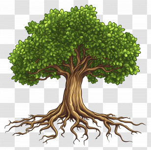 Tree With Roots - Green Tree With Roots Illustration Transparent PNG
