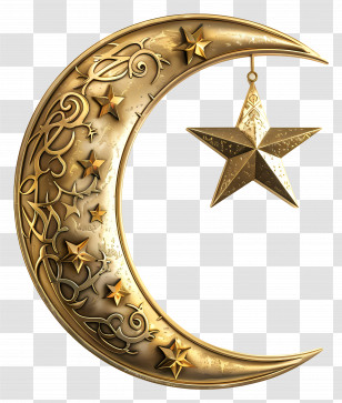 Golden Crescent - Golden Crescent Moon With Star Ornament Transparent PNG
